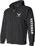 zerogravitee Air Force Veteran White Sleeve Print Full-Zip Hooded Sweatshirt in Black - Medium
