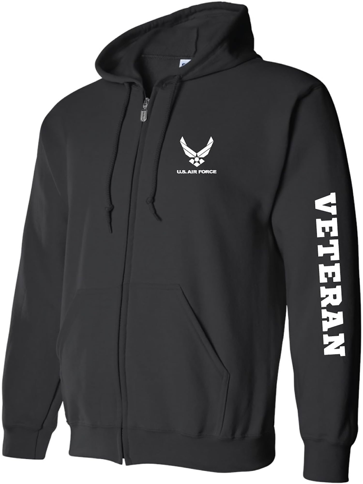 zerogravitee Air Force Veteran White Sleeve Print Full-Zip Hooded Sweatshirt in Black - Medium