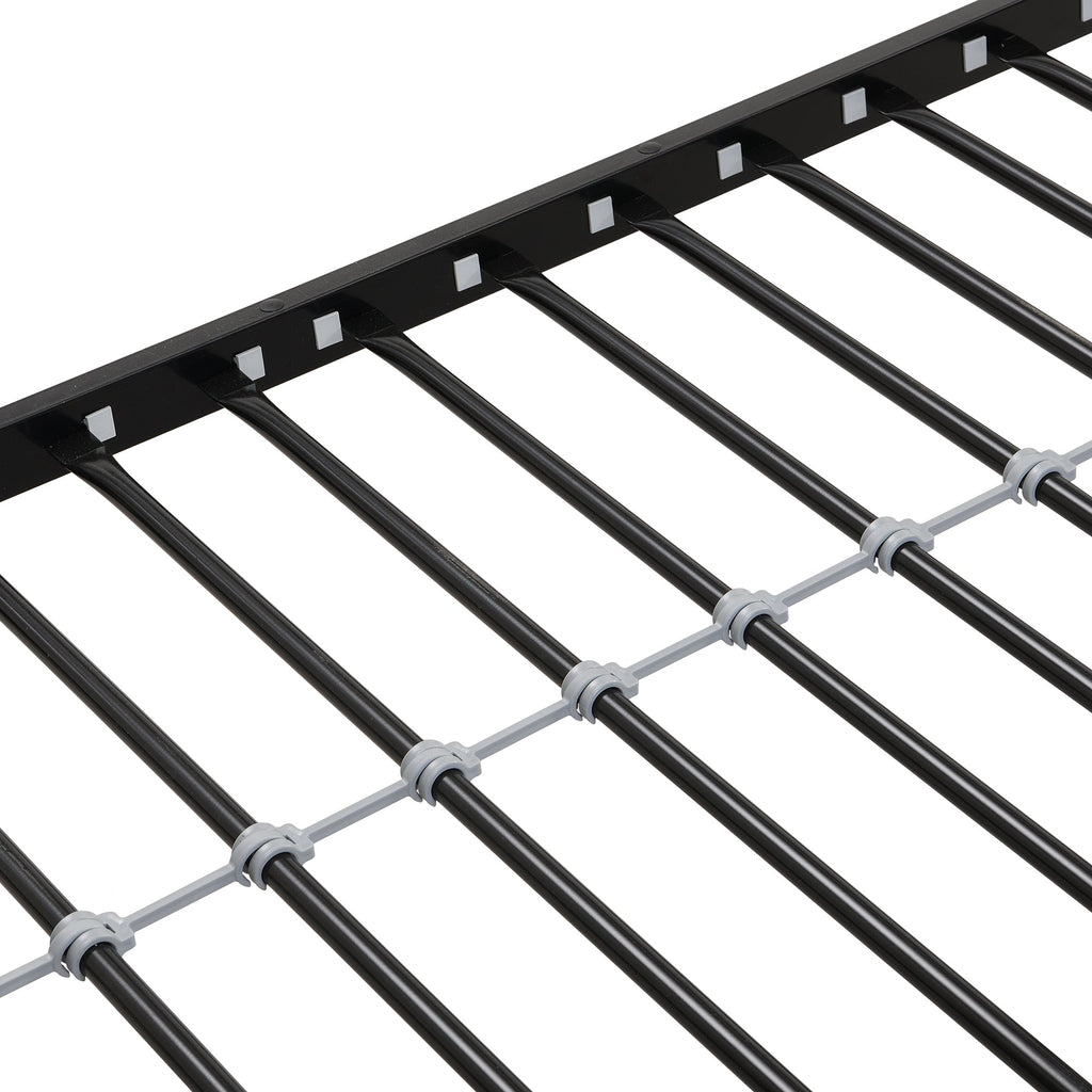 Modern Twin Over Full Metal Bunk Bed with Trundle and Dual Side Ladder, Black & Brown MDF and Metal Design, Easy Assembly