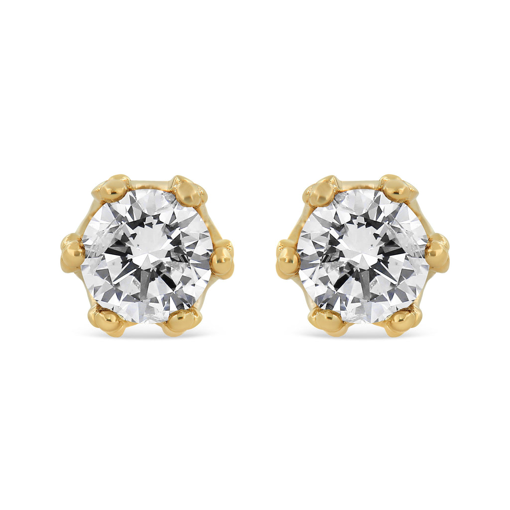 14K Yellow Gold 2.0 Cttw Round Diamond Crown Stud Earrings (I-J Color, I1-I2 Clarity)