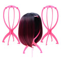 EOOCET Wig Stand Portable Wig Holder Wig Head Stand for Multiple Wigs Durable Display Stand Tool for Wig Hat and Cosplay Mask Travel Wig Stand (Pink 3 Packs)