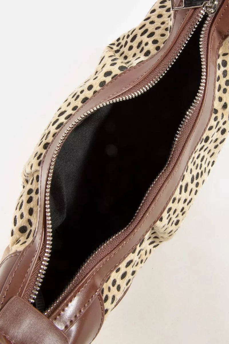 Fame Spotted Leopard Print Half Moon Shoulder Bag
