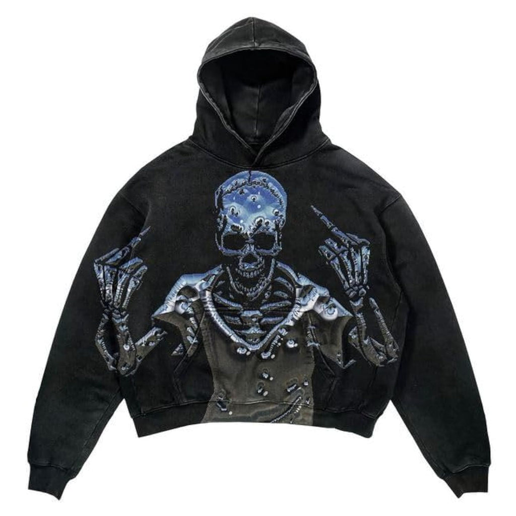 Obenie Halloween Y2K Hoodie Gothic Casual Alphabet Blast Print Pattern Skull Fashion Hoodie Men Harajuku Men Clothing (8LLarge)