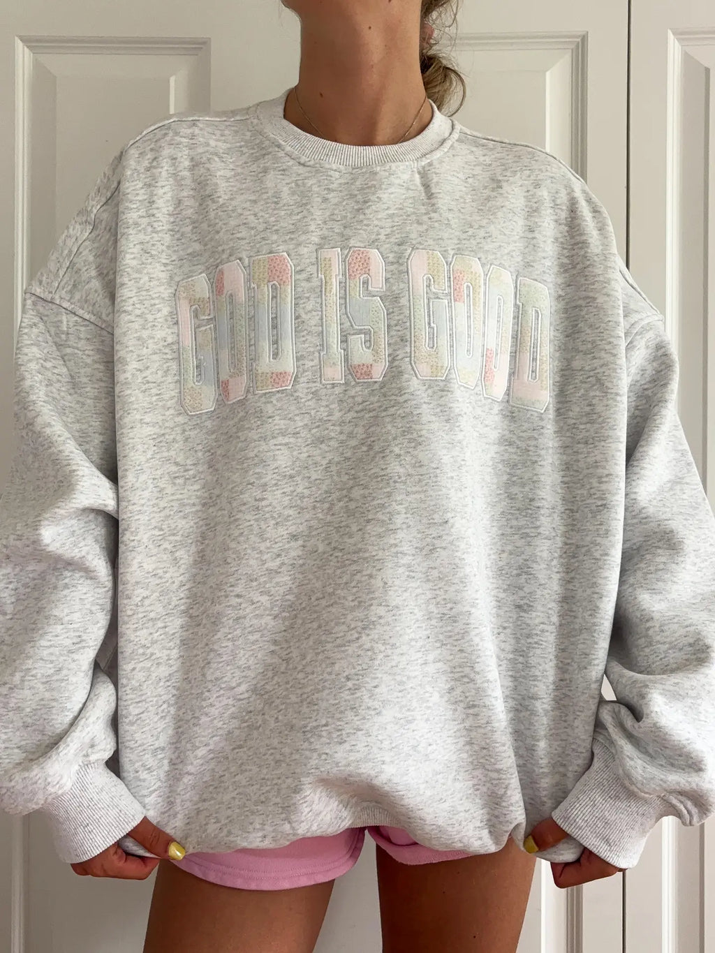 God Is Good Quilted Pastel Embroidered Sweatshirt