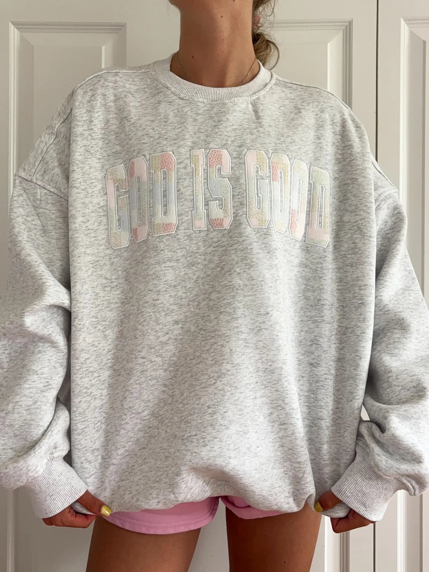 God Is Good Quilted Pastel Embroidered Sweatshirt