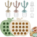 PandaEar 2 Pack Baby Food Freezer Tray & 3 Pack Baby Fruit Food Feeder Pacifier Baby Fruit Food Feeder Teether Tray Ice Cube Maker Silicone Feeder Cactus Shape Teething Toy 3 Sizes Pouches