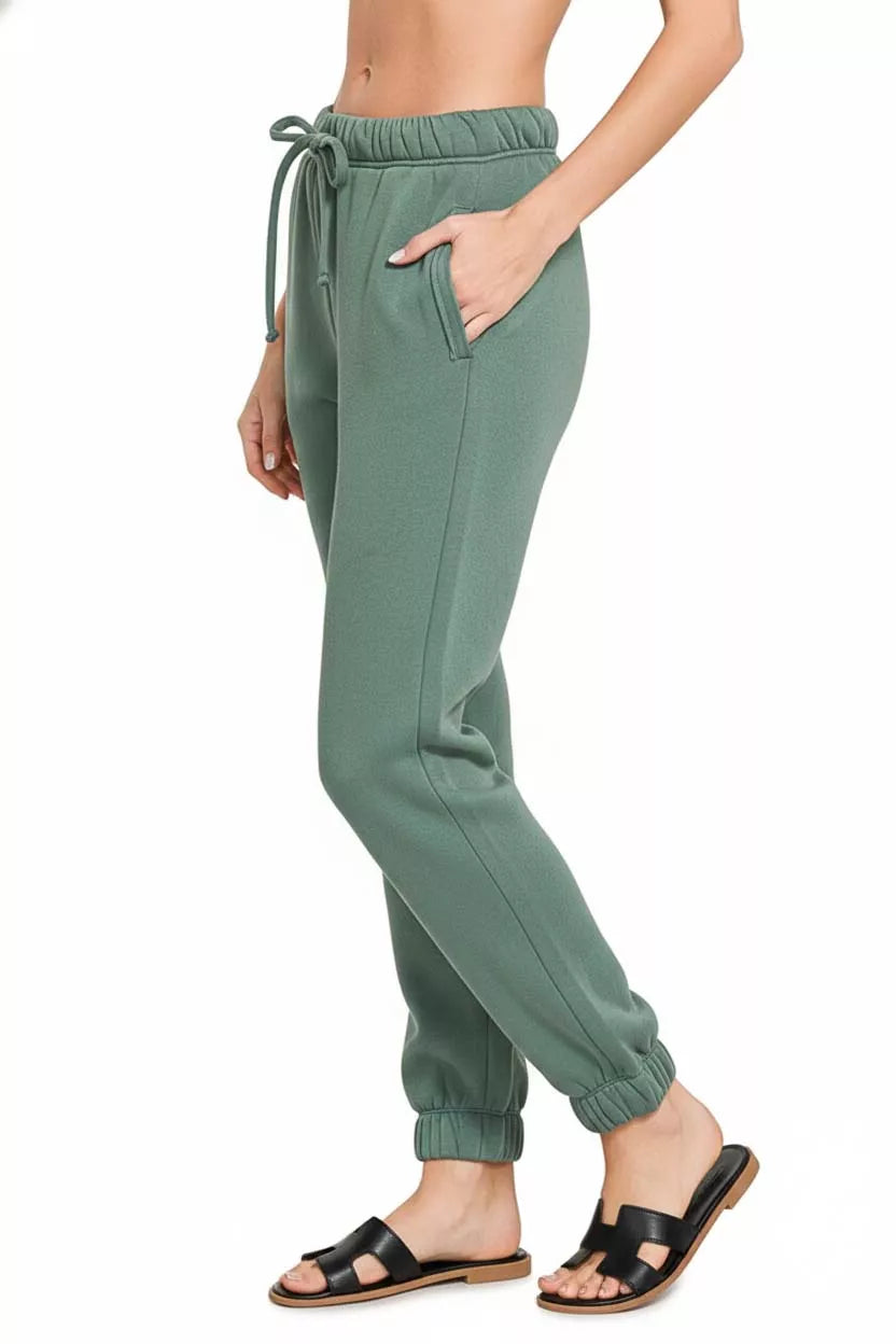 Zenana Fleece Drawstring Joggers With Pocket
