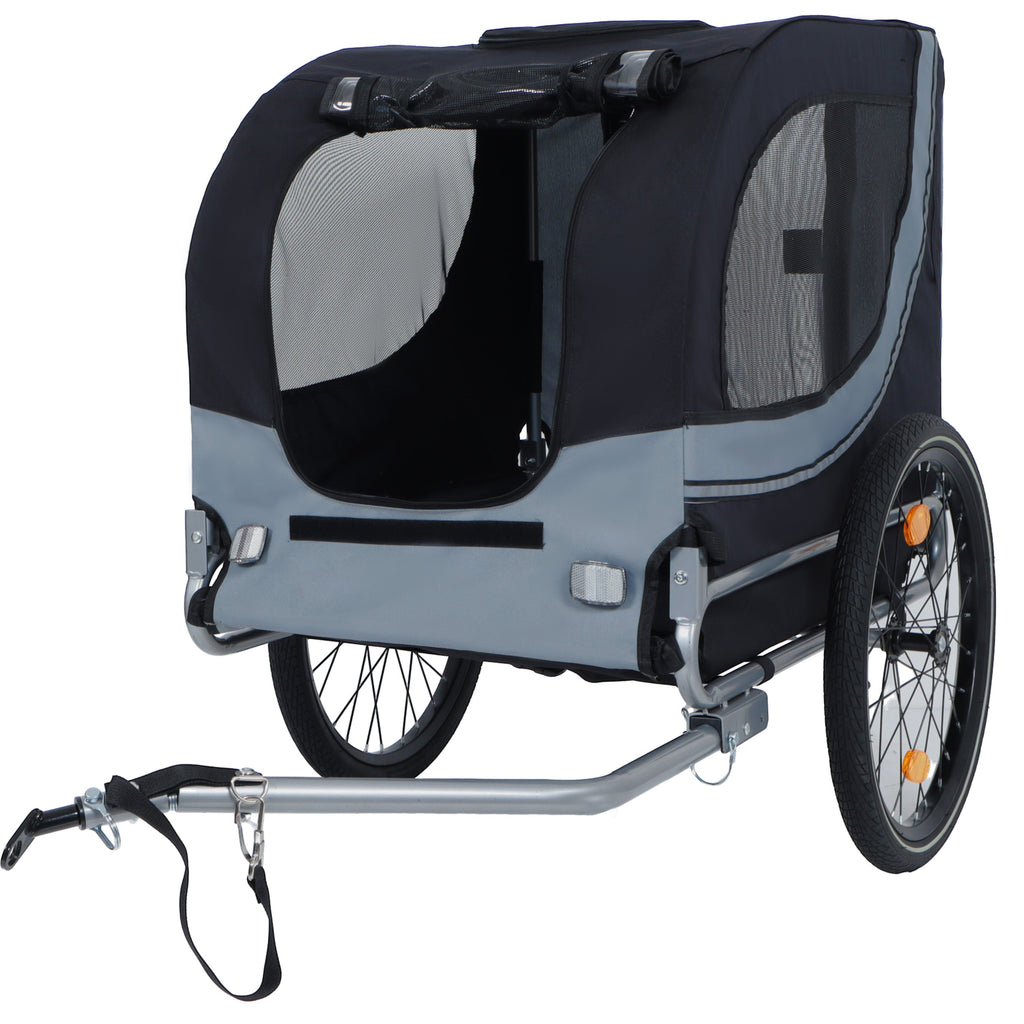 Large Folding Bike Trailer for Dogs – 66LB Capacity All-Terrain Pet Carrier, Durable Steel Frame for Cycling, Jogging, Camping & Outdoor Adventures, Black- Gray