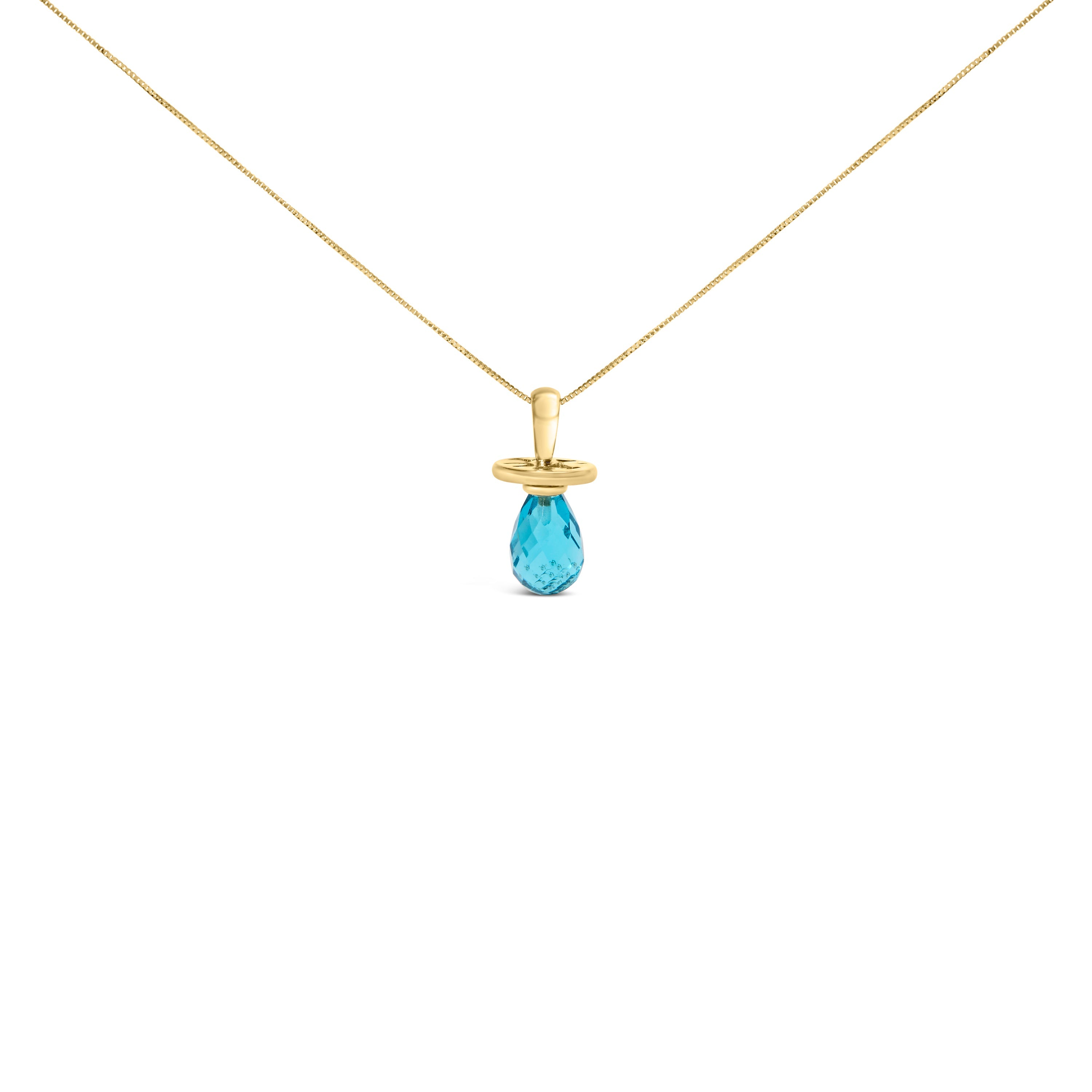 14K Yellow Gold and Blue Quartz Pacifier Pendant Necklace - 18" Inches