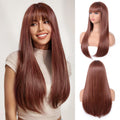 Aida ble Brown Wig With Bangs For Women Long Straight Brown wig Heat Resistant Synthetic Wig for Girls Daily Use Party Halloween Cosplay Wig 24inch