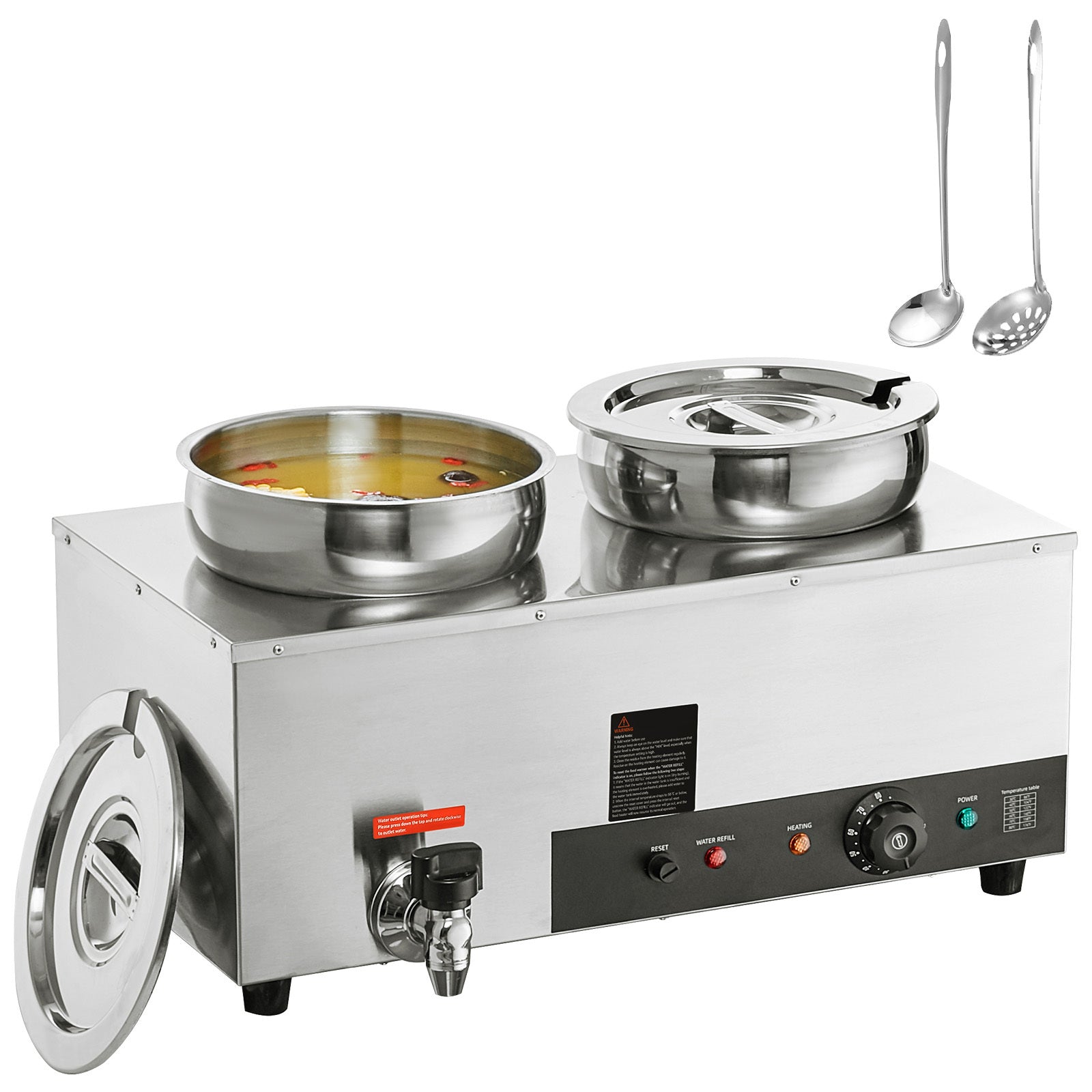 Electric Soup Warmer, Dual 7.4QT Stainless Steel Round Pot 86~185°F Adjustable Temp, 1200W Commercial Bain Marie with Anti-dry Burn and Reset Button, Soup Station for Restaurant, Buffet, Silver