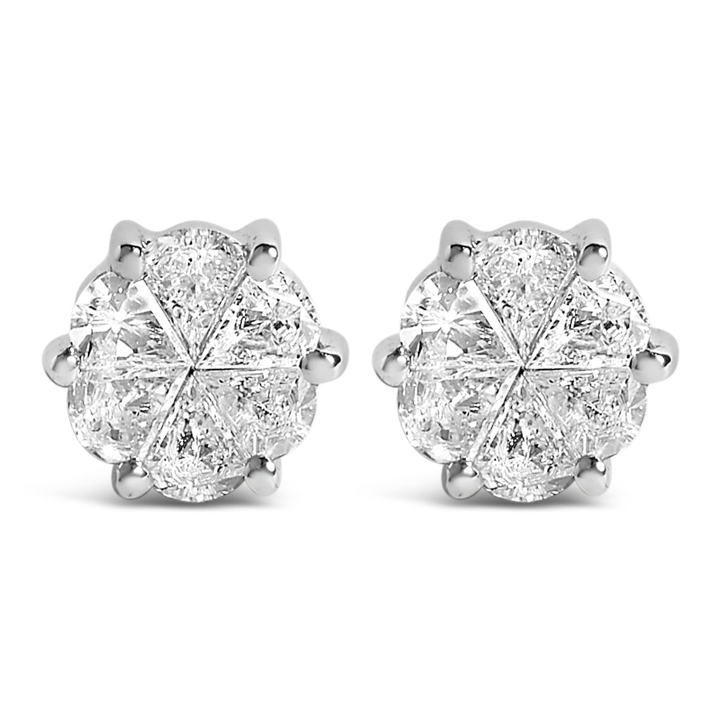 14K White Gold 1.00 Cttw Pie Cut Diamond Solitaire Style Stud Earring (H-I Color, SI1-SI2 Clarity)