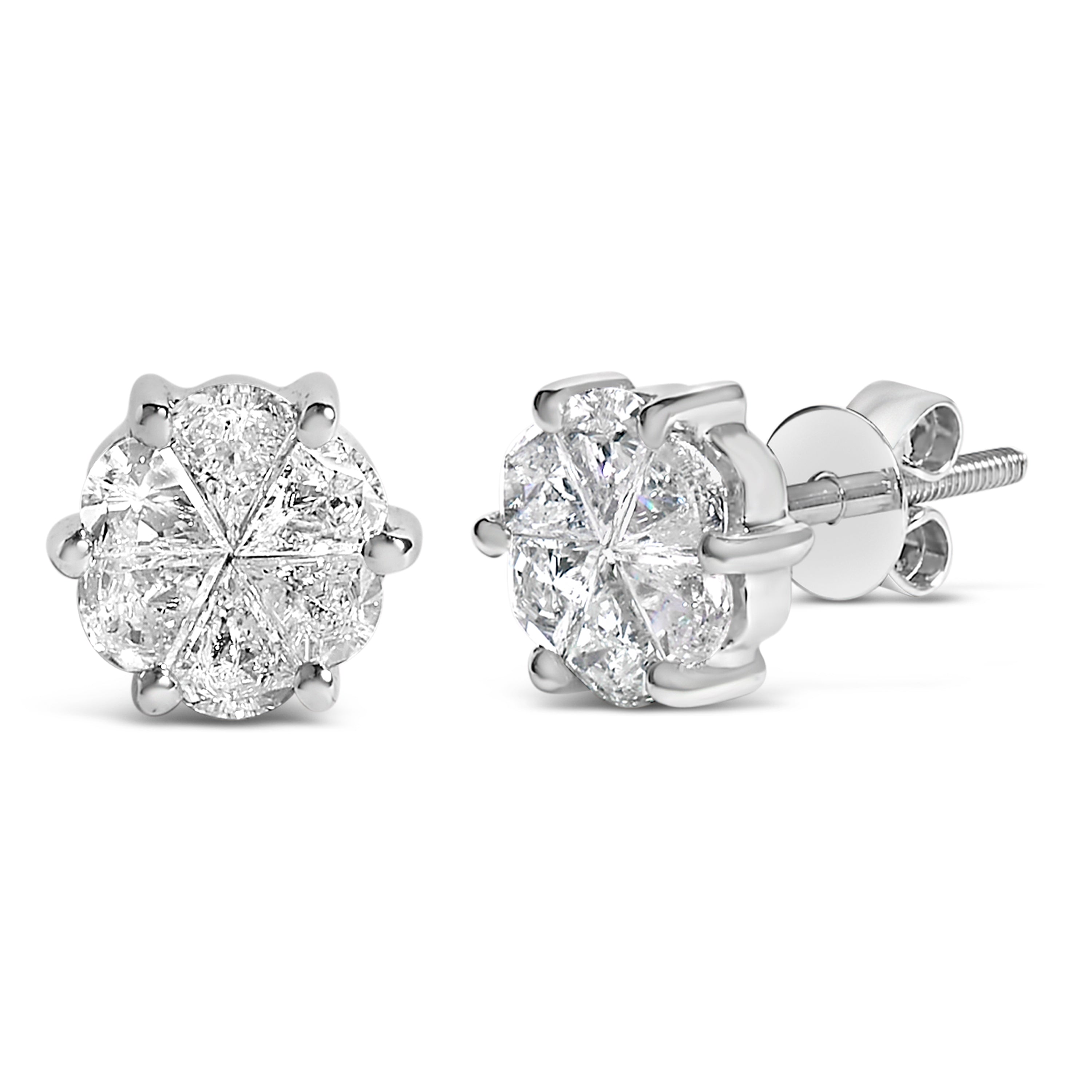 14K White Gold 1.00 Cttw Pie Cut Diamond Solitaire Style Stud Earring (H-I Color, SI1-SI2 Clarity)
