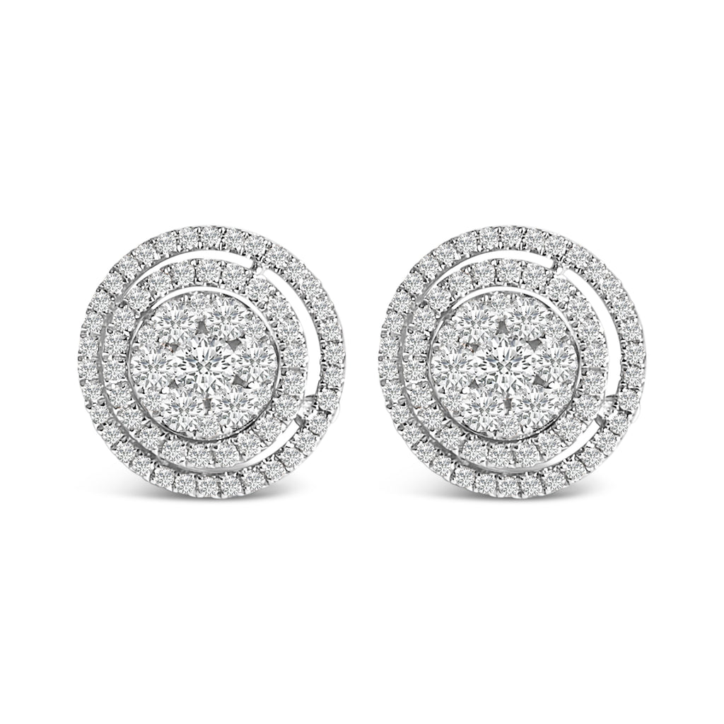 14K Gold 1 3/8 Cttw Diamond Cluster and Double Halo Stud Earring (G-H Color, SI1-SI2 Clarity)