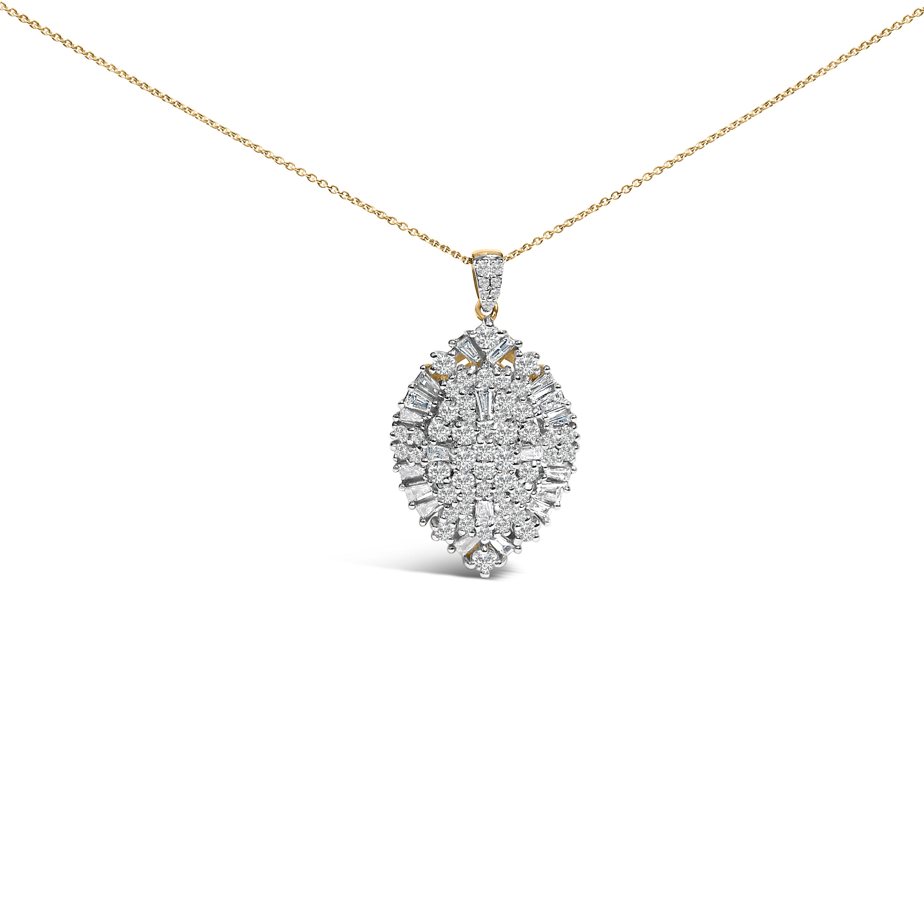 14K White and Yellow Gold 2.00 Cttw Diamond Cluster Pear Shaped Pendant Necklace (G-H Color, SI2-I1 Clarity) -20" Inches