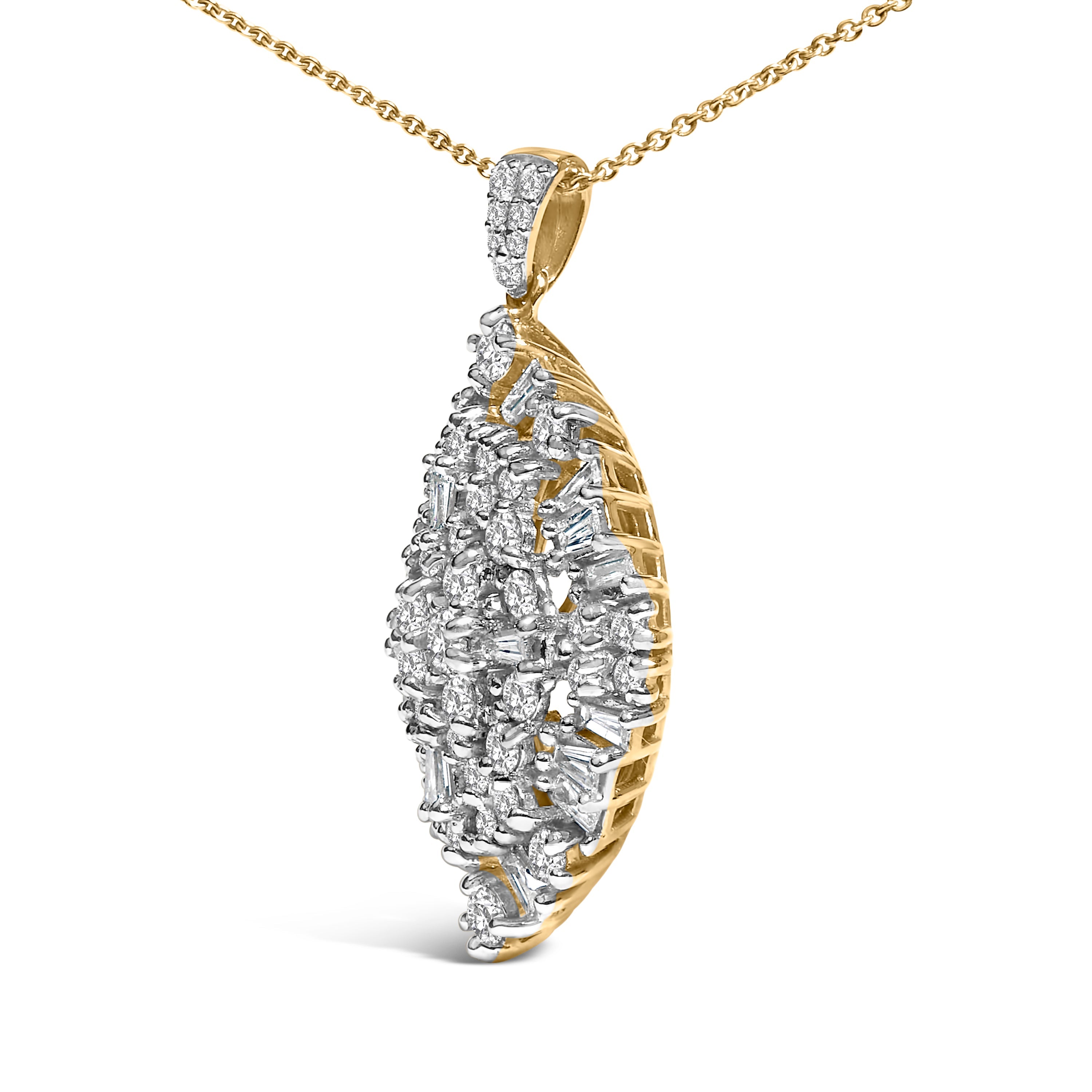 14K White and Yellow Gold 2.00 Cttw Diamond Cluster Pear Shaped Pendant Necklace (G-H Color, SI2-I1 Clarity) -20" Inches