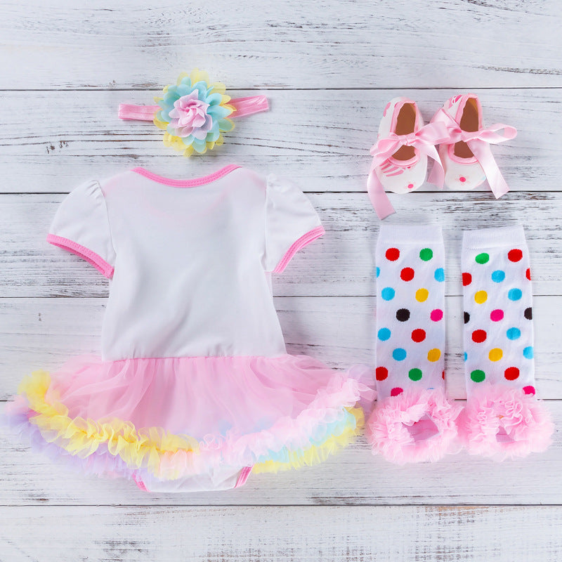 New Baby Easter Romper Dress Cartoon 4-Piece Set