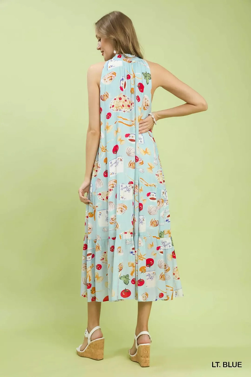Umgee Abstract Print Tiered Halter Midi Dress