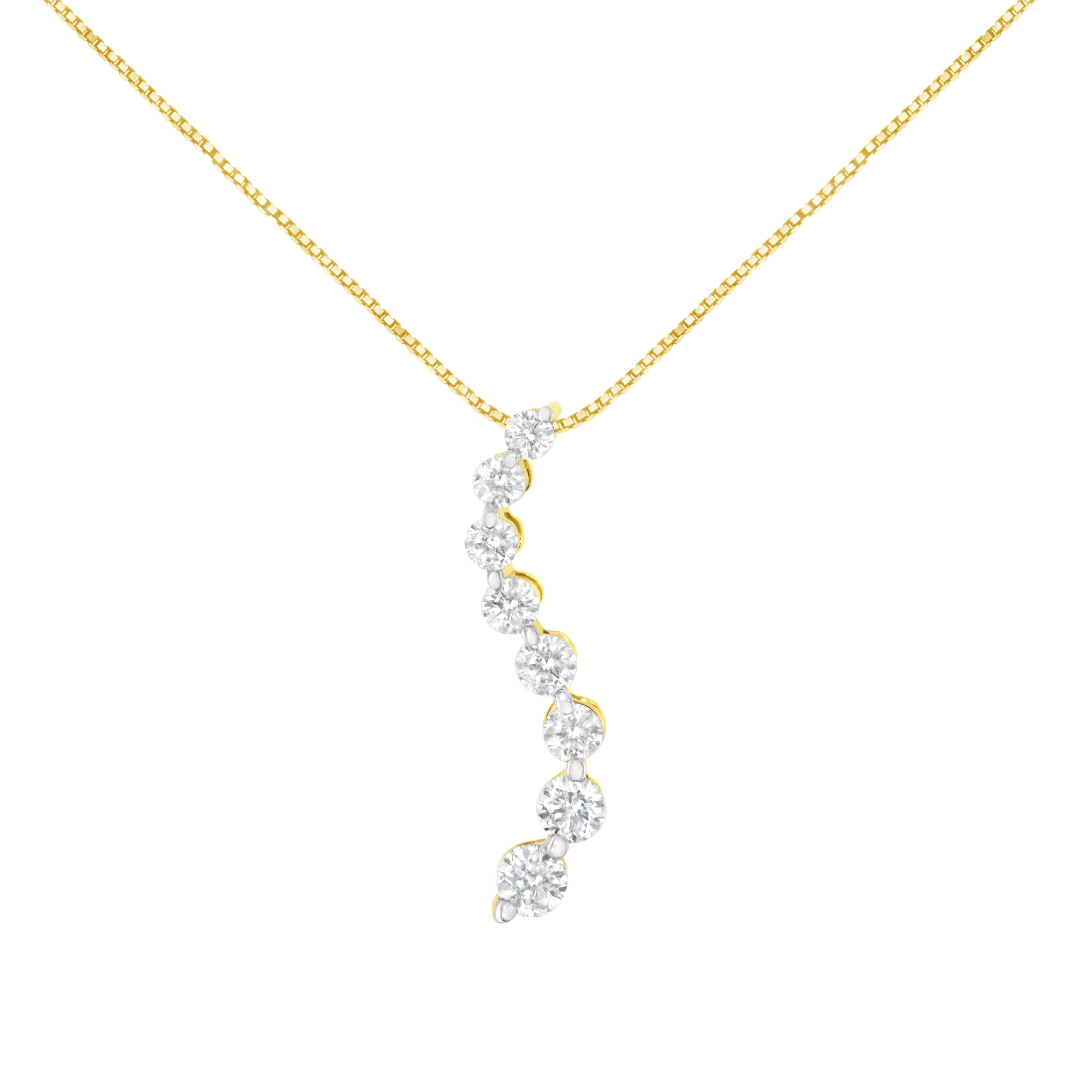 14k Yellow Gold 3.0 cttw Baguette and Brilliant Round-Cut Diamond Journey 18" Pendant Necklace (I-J Color, I2-I3 Clarity)