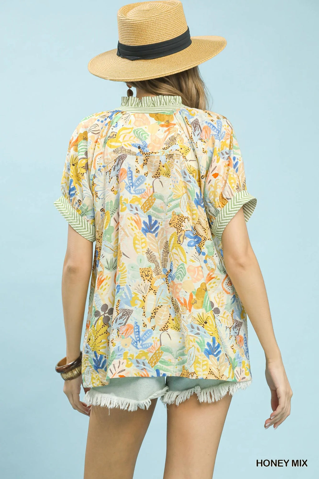 Umgee Mix Boho Printed V-Neck Top