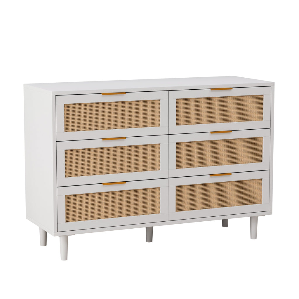 43.31'6-Drawers Rattan Storage Cabinet Rattan Drawer,for Bedroom,Living Room,White
