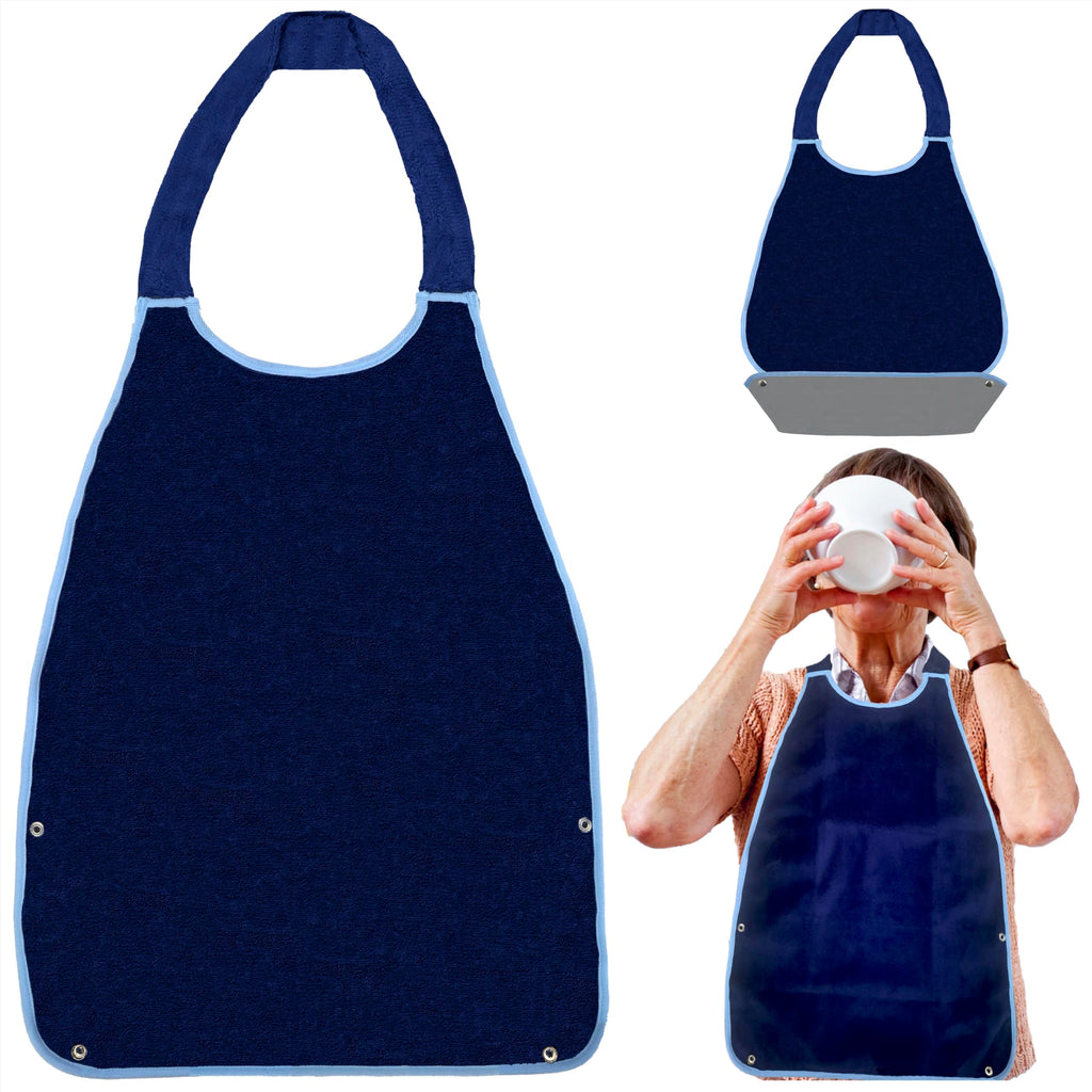 WISE BIBS Adult Bibs for Men and Women - 17”x30” Washable Bibs with Crumb Catcher Adjustable Press & Glide Neck Closure Blue Coral Fleece Waterproof Clothing Protector