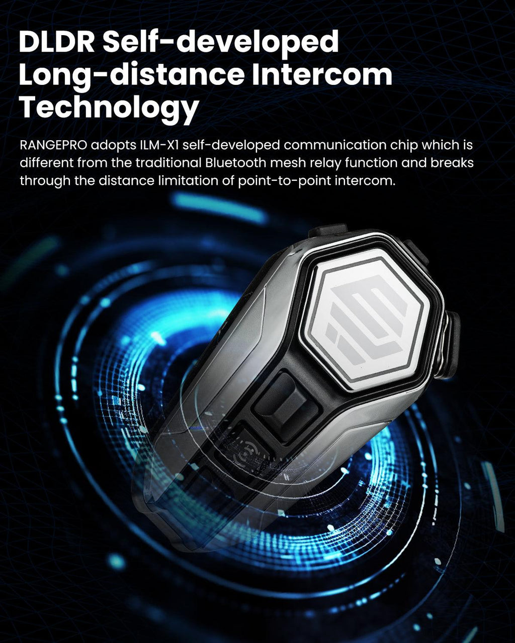 ILM Motorcycle Bluetooth Headset Helmet Communication System 2100M Intercom IP67 Waterproof Noise Cancellation Model RANGEPRO