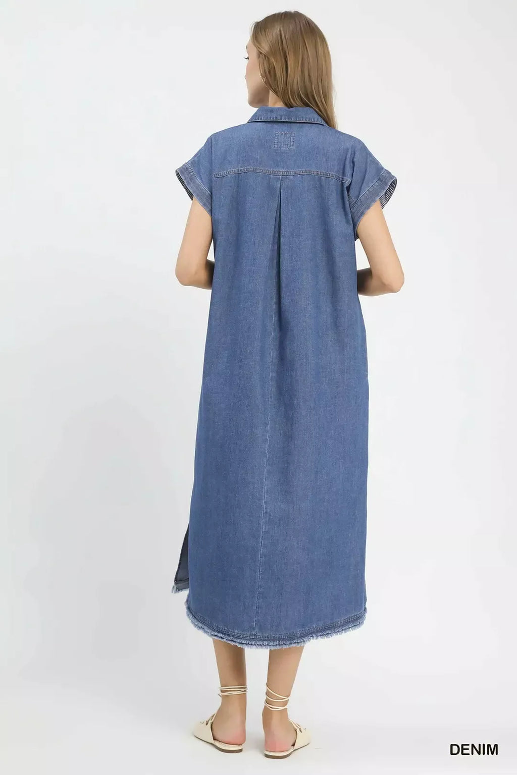 Umgee Stone Washed Collared Denim Midi Dress