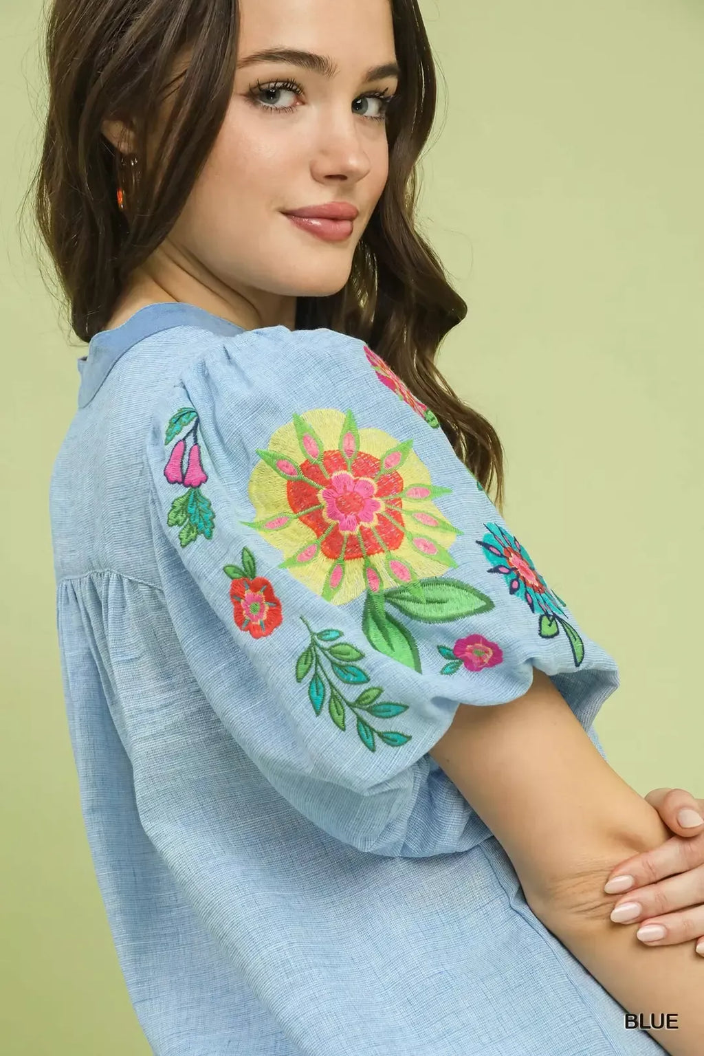 Umgee Embroidered Puff Sleeve Top