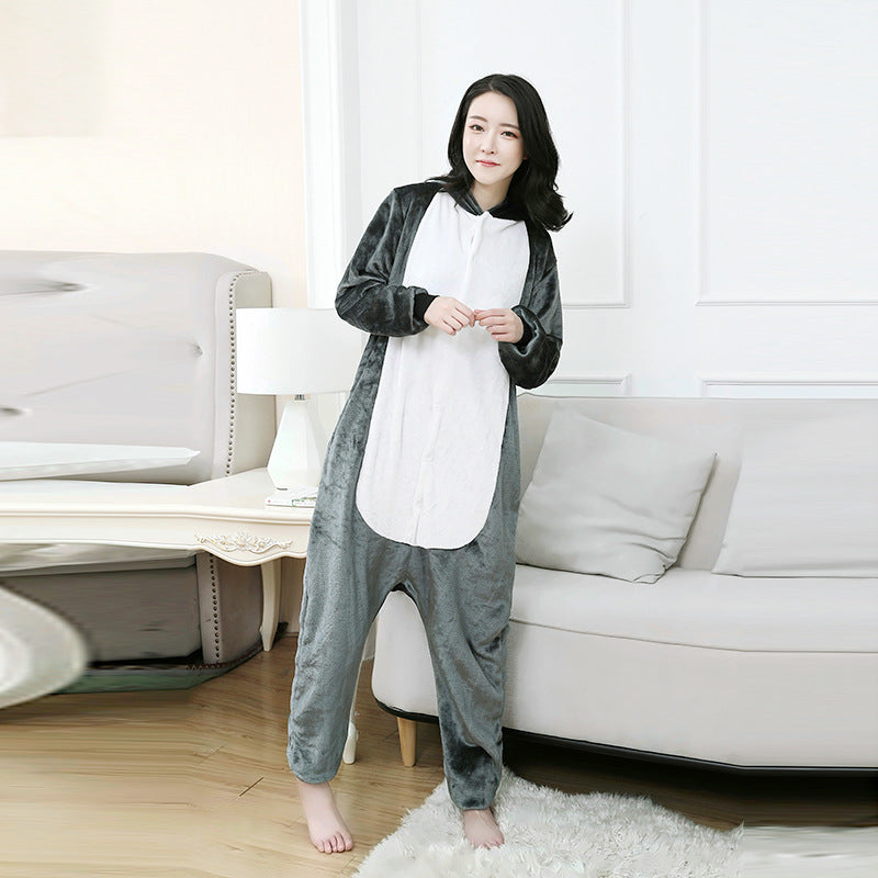 Gray Wolf Cartoon Pajamas and Loungewear Set