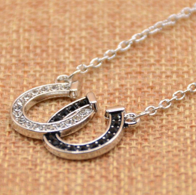 Double U-Shaped Black and White Horseshoe Necklace