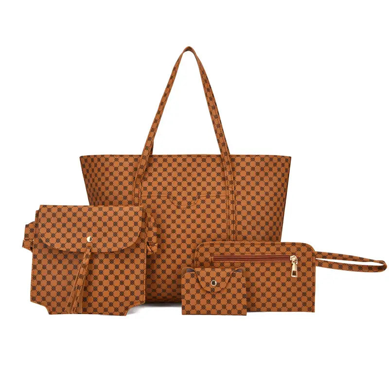 Stylish Geometric Tote Bag Set - Handbag, Clutch & Key Bag