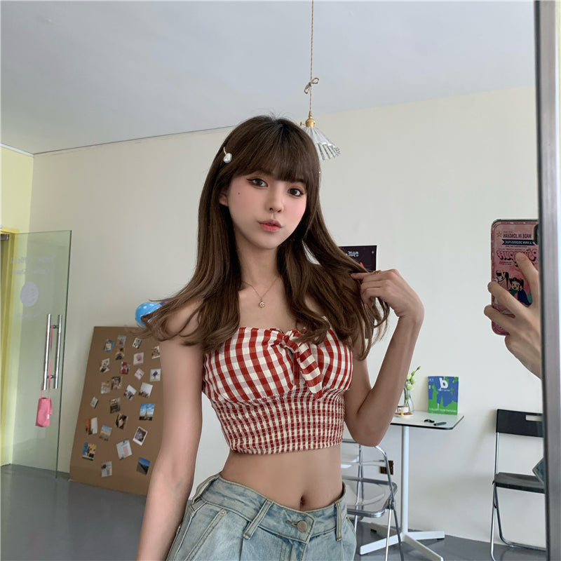 Summer Korean Style Bow Tie Puff Sleeve Outfit Set