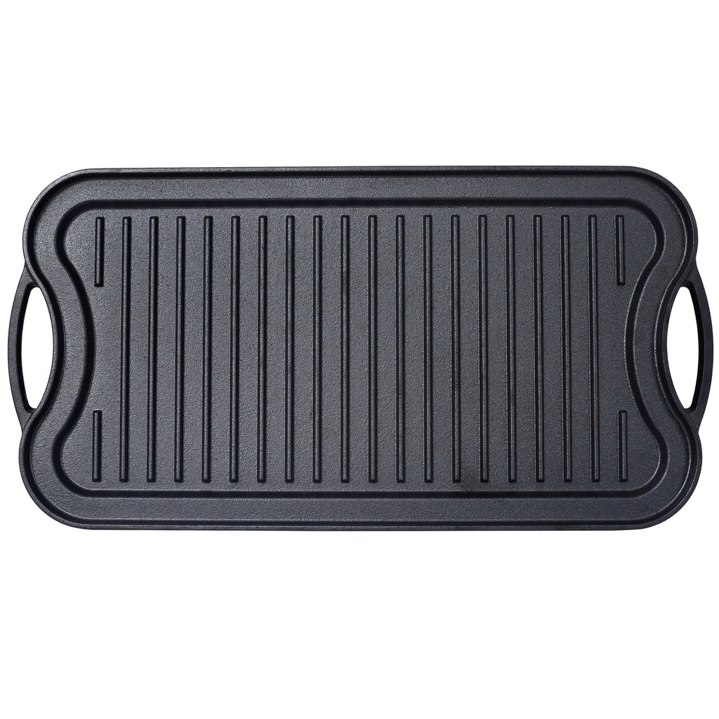 Pre-Seasoned Cast Iron Reversible Rectangular Grill/Griddle, Black,20inch x 10inch