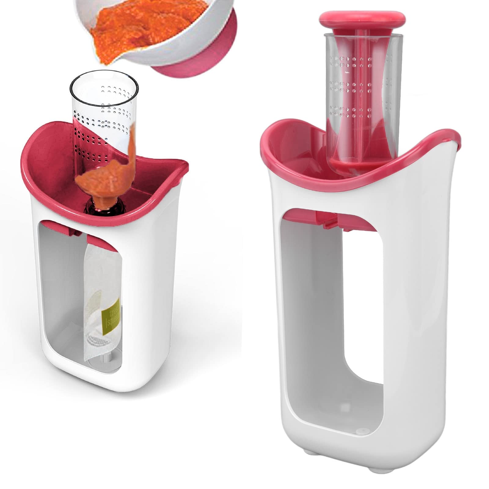 Squeeze Station Pouch Filling Station for Babies and Toddlers Manual Baby Food Maker Squeeze Purees Maker for Homemade Organic Semi Solid Food Fresh Fruit (Red)