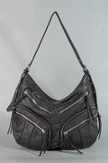 Fame Multi Zipper Pocket Leather Hobo Bag