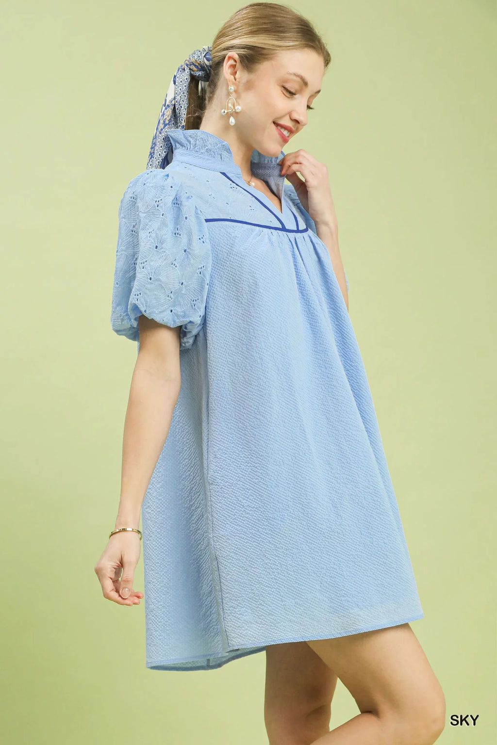 Umgee Puff Sleeve Textured Babydoll Dress