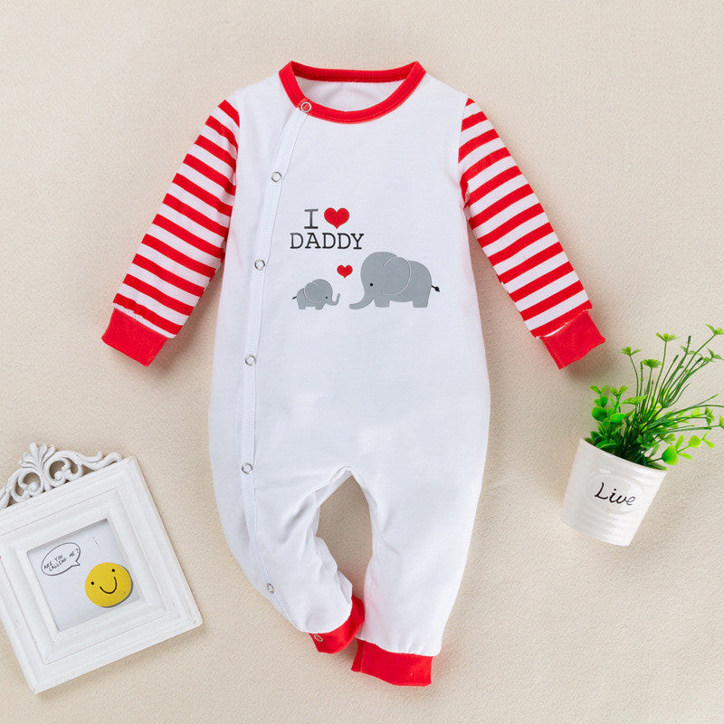 New Father's Day Baby Outfit: Red Striped Cotton Romper