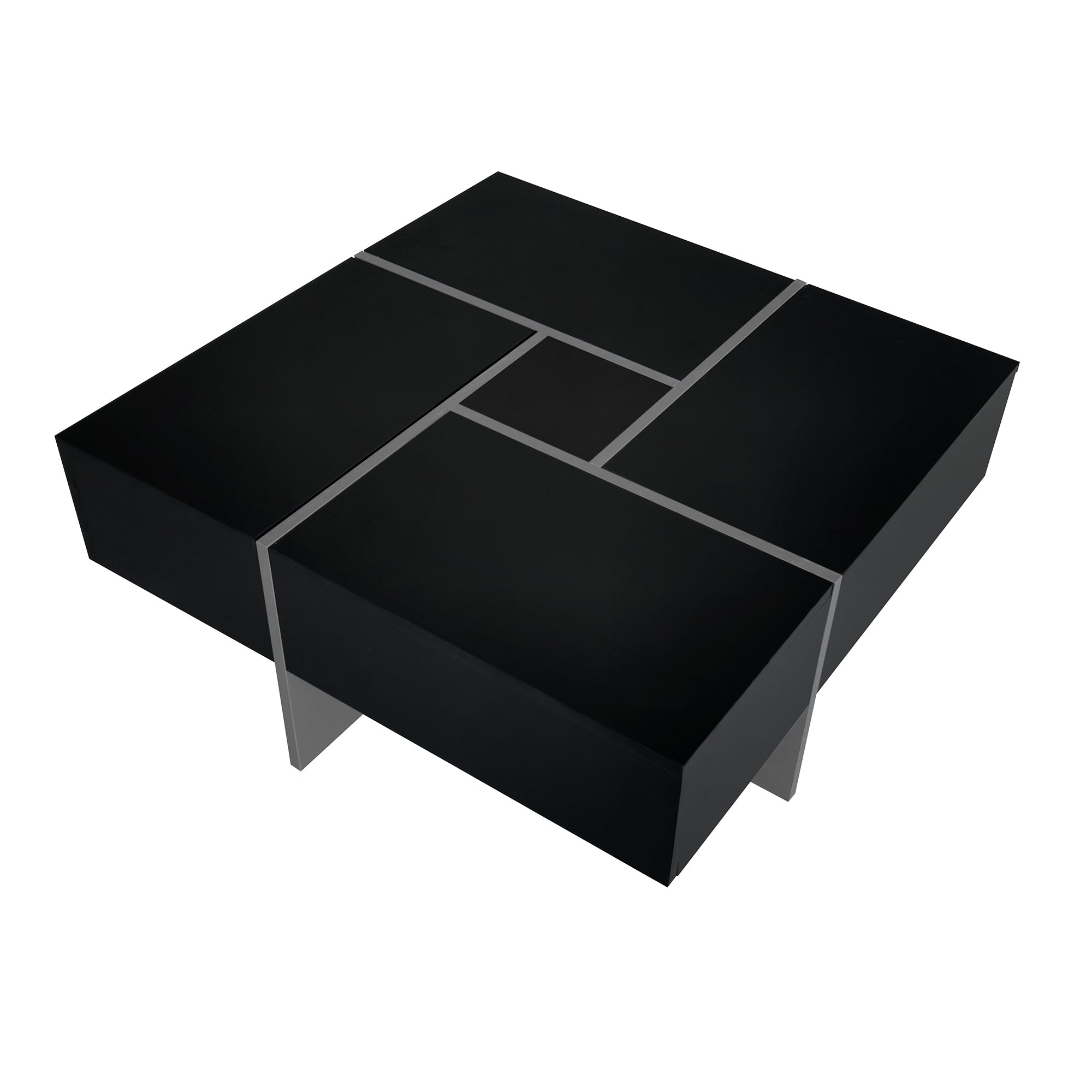 ON-TREND Unique Design Coffee Table with 4 Hidden Storage Compartments, Square Cocktail Table with Extendable Sliding Tabletop, UV High-gloss Design Center Table for Living Room, 31.5'x 31.5'