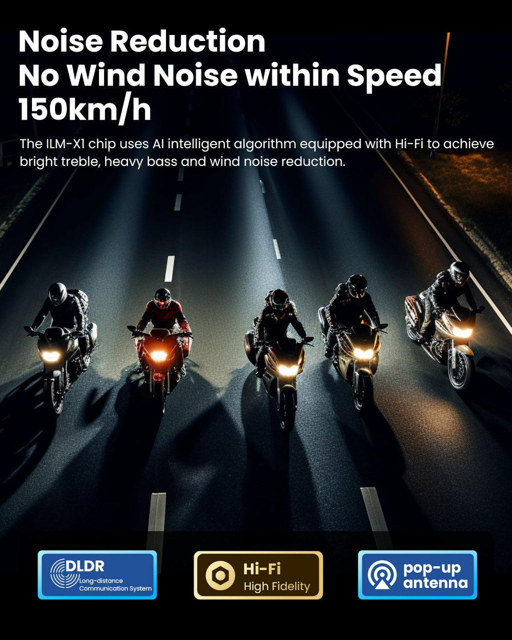 ILM Motorcycle Bluetooth Headset Helmet Communication System 2100M Intercom IP67 Waterproof Noise Cancellation Model RANGEPRO
