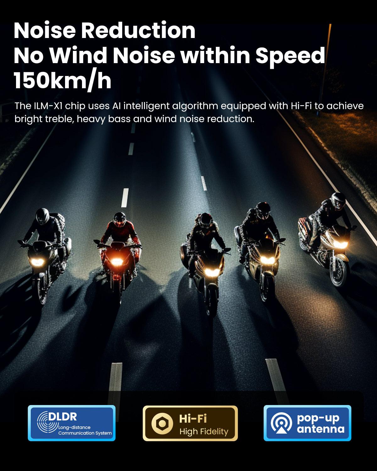ILM Motorcycle Bluetooth Headset Helmet Communication System 2100M Intercom IP67 Waterproof Noise Cancellation Model RANGEPRO