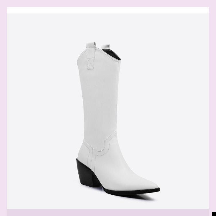 New Women's Pointed Toe Chunky Heel Knee High Boots