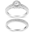 .925 Sterling Silver 1/2 Ctw Diamond Halo and Milgrain Engagement Ring Bridal Set (I-J Color, I3 Clarity) - Ring Size 7