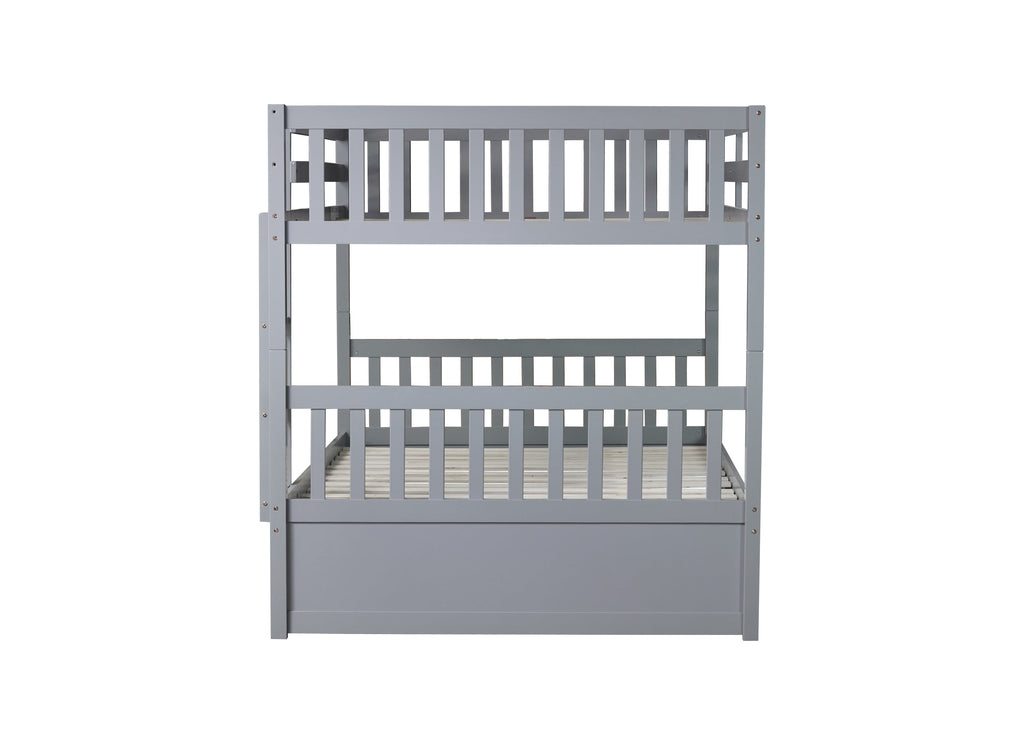 Full Over Full Rubber Wood Bunk Bed with Trundle, Ladder and Guardrails, Convertible to 2 Full Size Beds, with Twin Size Trundle ,Grey(Old Sku:W504S00250)