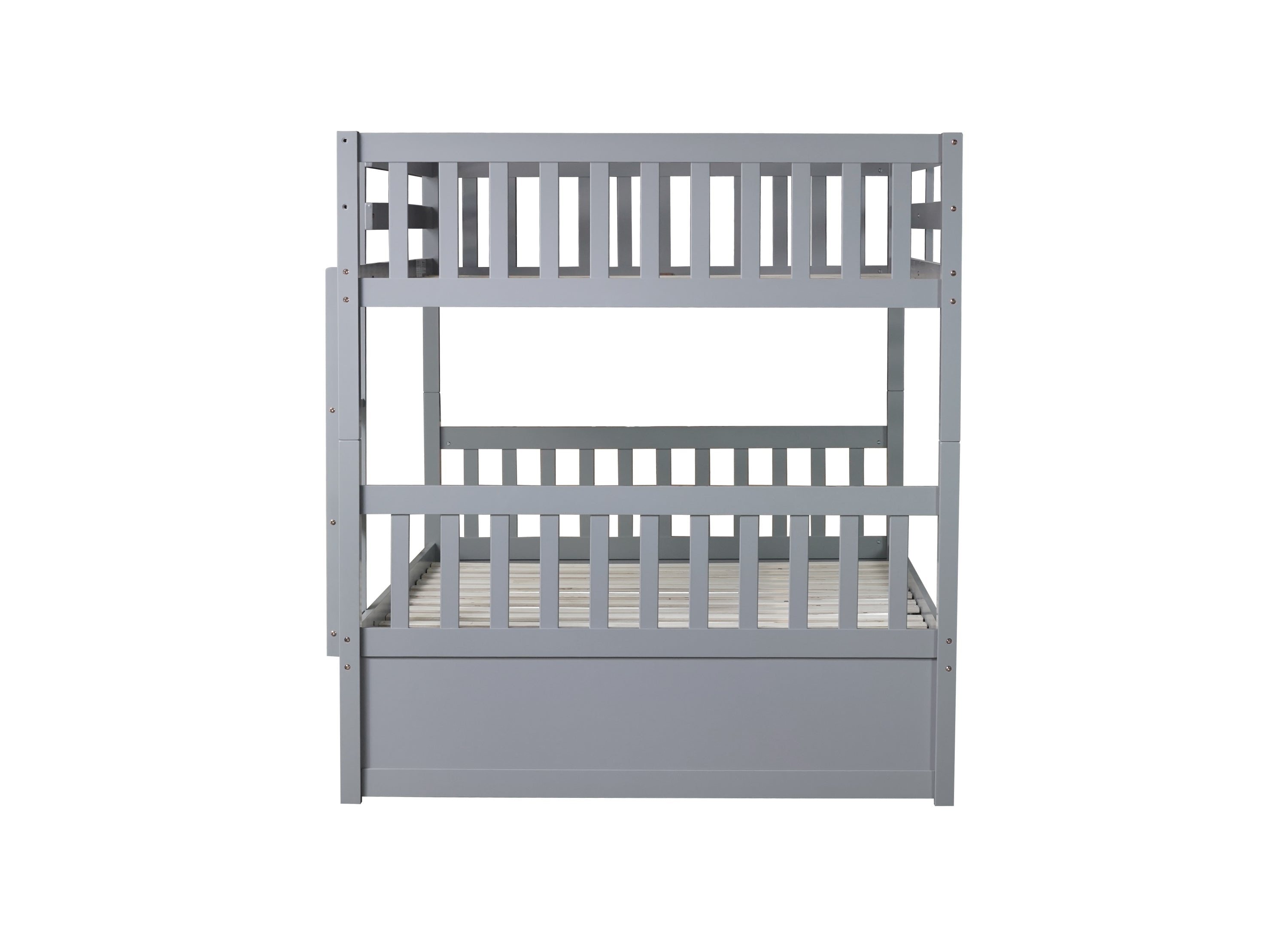 Full Over Full Rubber Wood Bunk Bed with Trundle, Ladder and Guardrails, Convertible to 2 Full Size Beds, with Twin Size Trundle ,Grey(Old Sku:W504S00250)