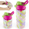 Spacesaver Collapsible Water Bottle - Foldable Water Bottle - Silicone Water Bottle - Travel Water Bottle Collapsible - Lightweight Portable Compact - Camping Hiking Traveling - Pink Rainbow