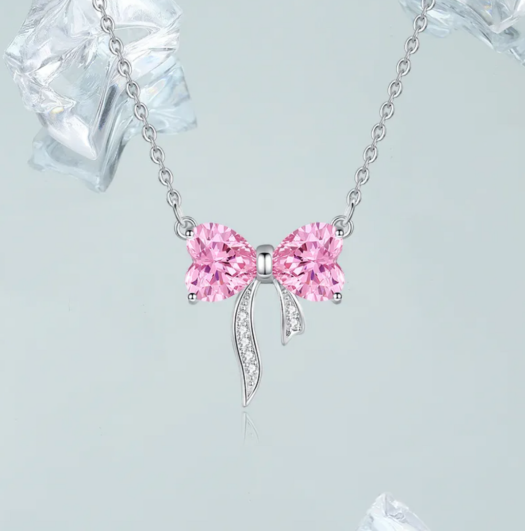 Women's Bow Zircon Necklace S925 Sterling Silver Clavicle Chain