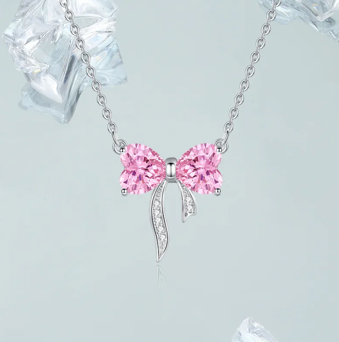 Women's Bow Zircon Necklace S925 Sterling Silver Clavicle Chain