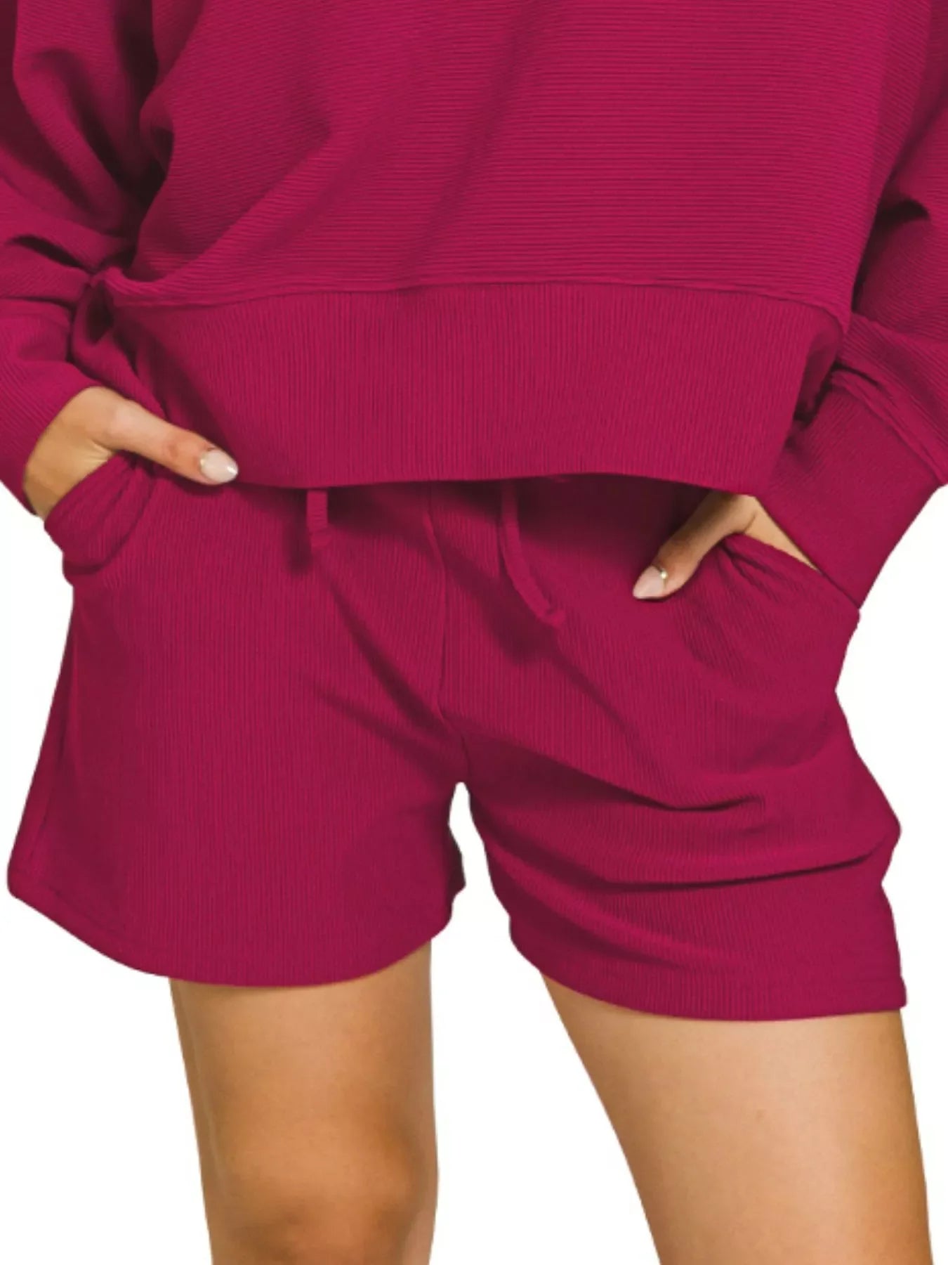 Zenana Ribbed Round Neck Pullover and Shorts Set