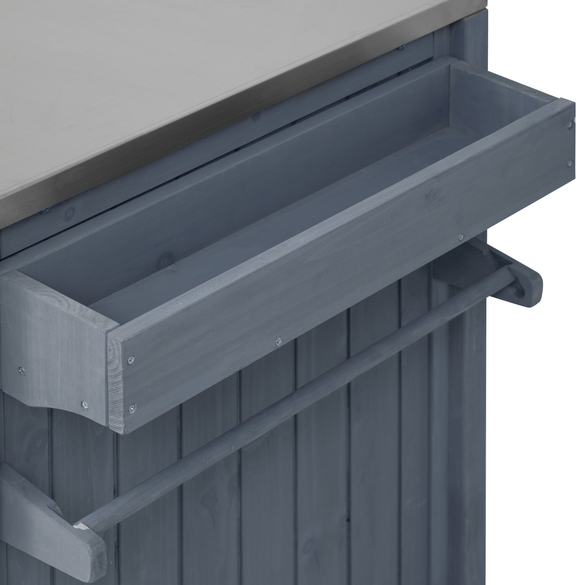 K&K 66.5' Outdoor Kitchen Island for Big Green Egg Grills, Solid Wood Outdoor Grill Cart for Tabletop Grill with Stainless Steel Top, Drawer, Compatible with Large Big Green Egg, Kamado Joe- Grey Blue